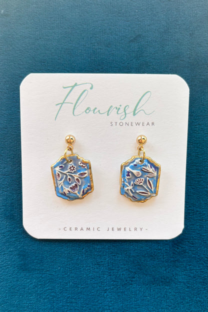 Tile Ceramic Imprint Dangle Earrings