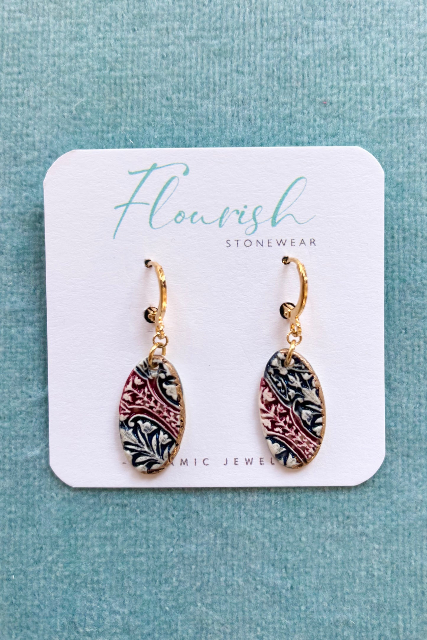 Oval Ceramic Imprint Dangle Earrings