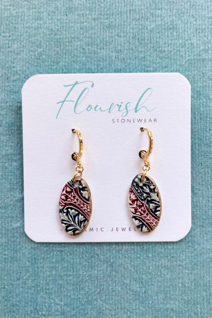 Oval Ceramic Imprint Dangle Earrings