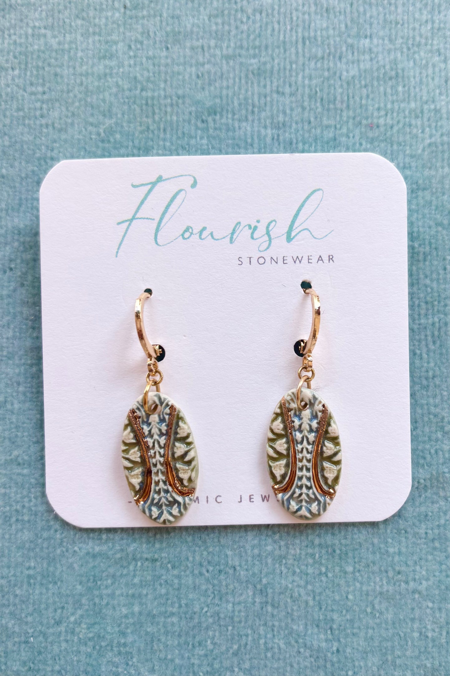 Oval Ceramic Imprint Dangle Earrings