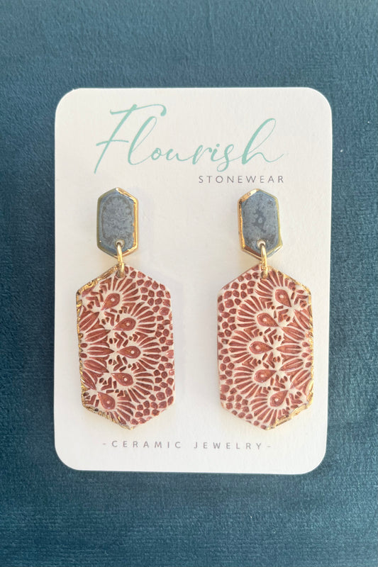 Gray and Terracotta Hex Dangle