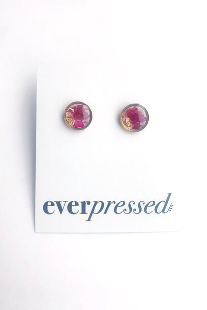 Pressed Flower Round Stud Earrings