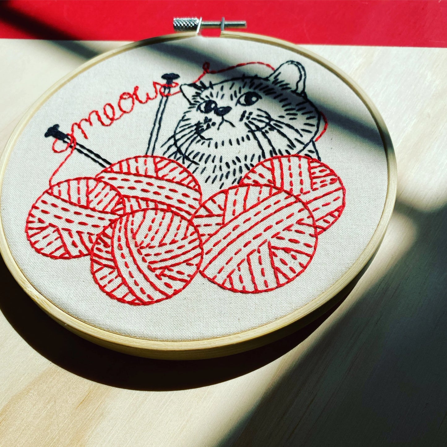 Kitten with Knitting Complete Embroidery Kit