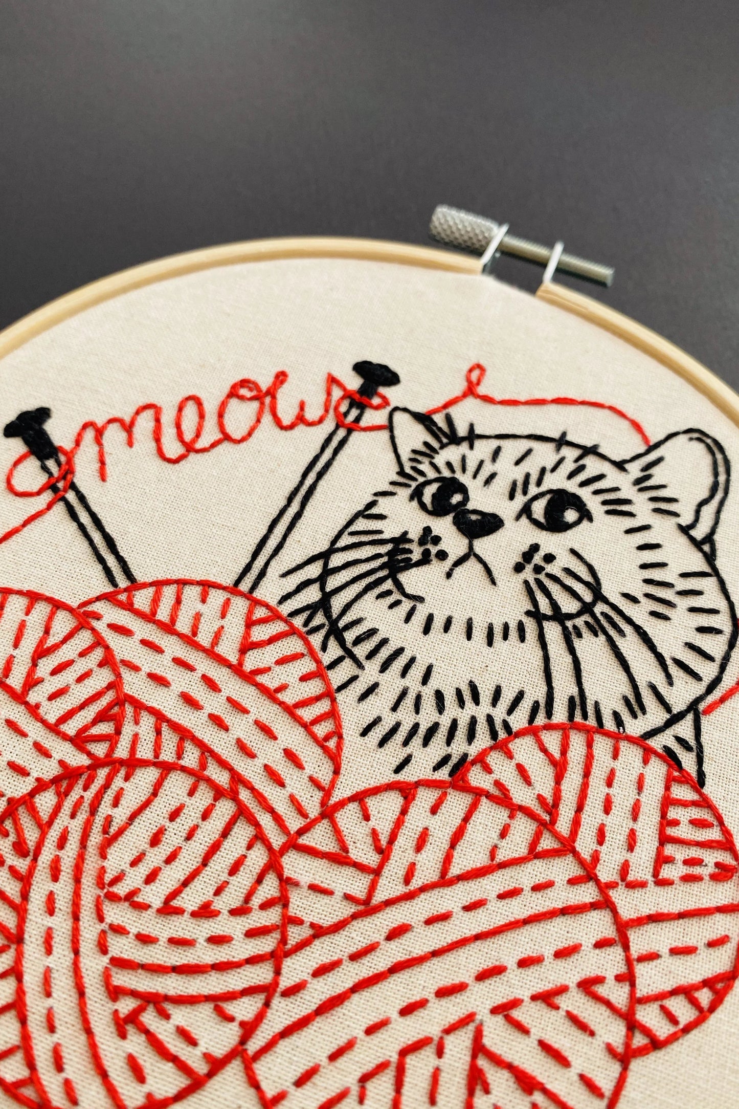 Kitten with Knitting Complete Embroidery Kit
