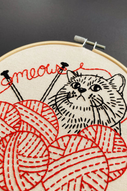 Kitten with Knitting Complete Embroidery Kit
