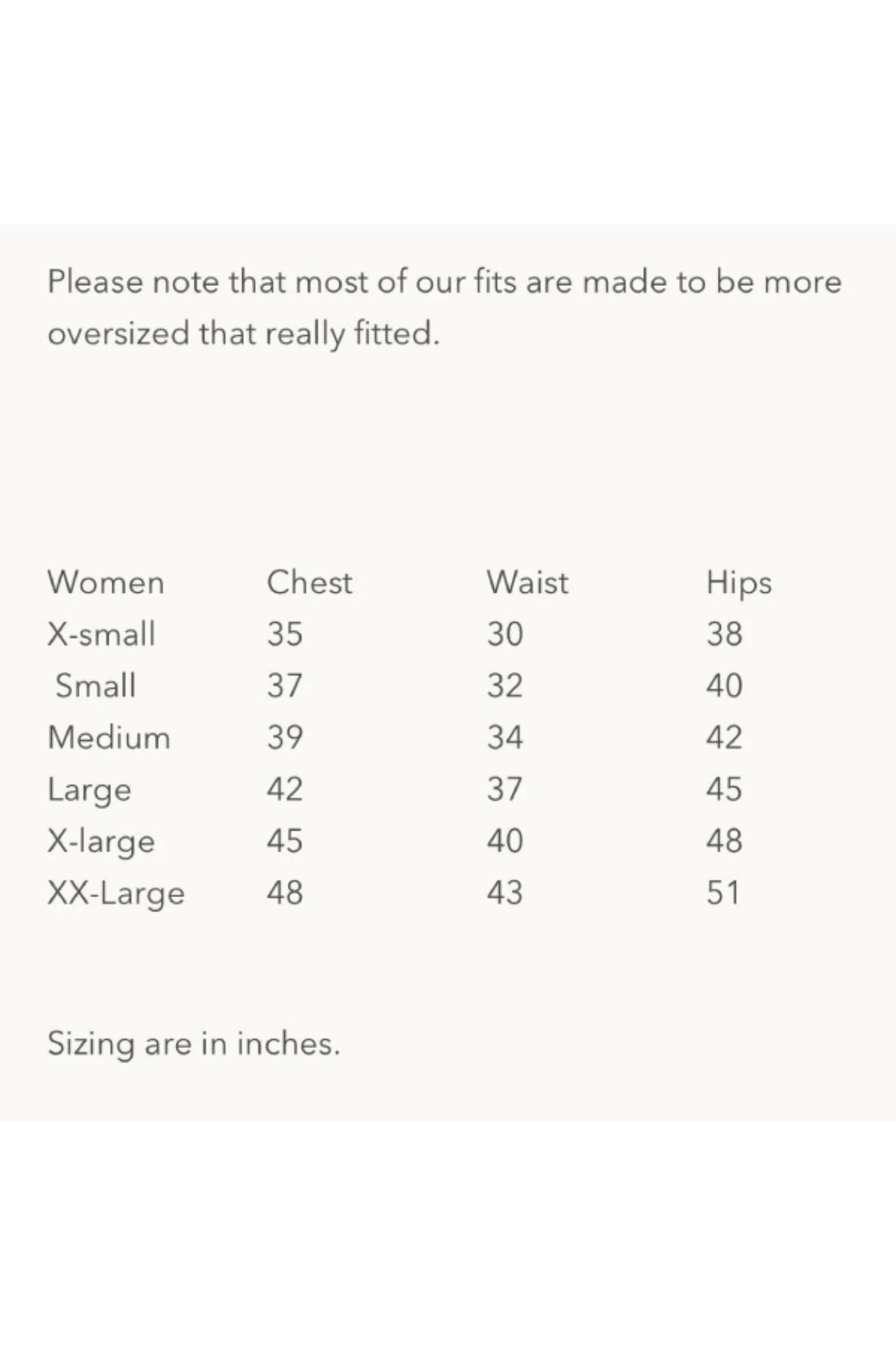 MAS Size Chart