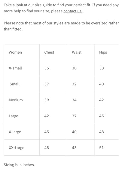 MAS Size Chart