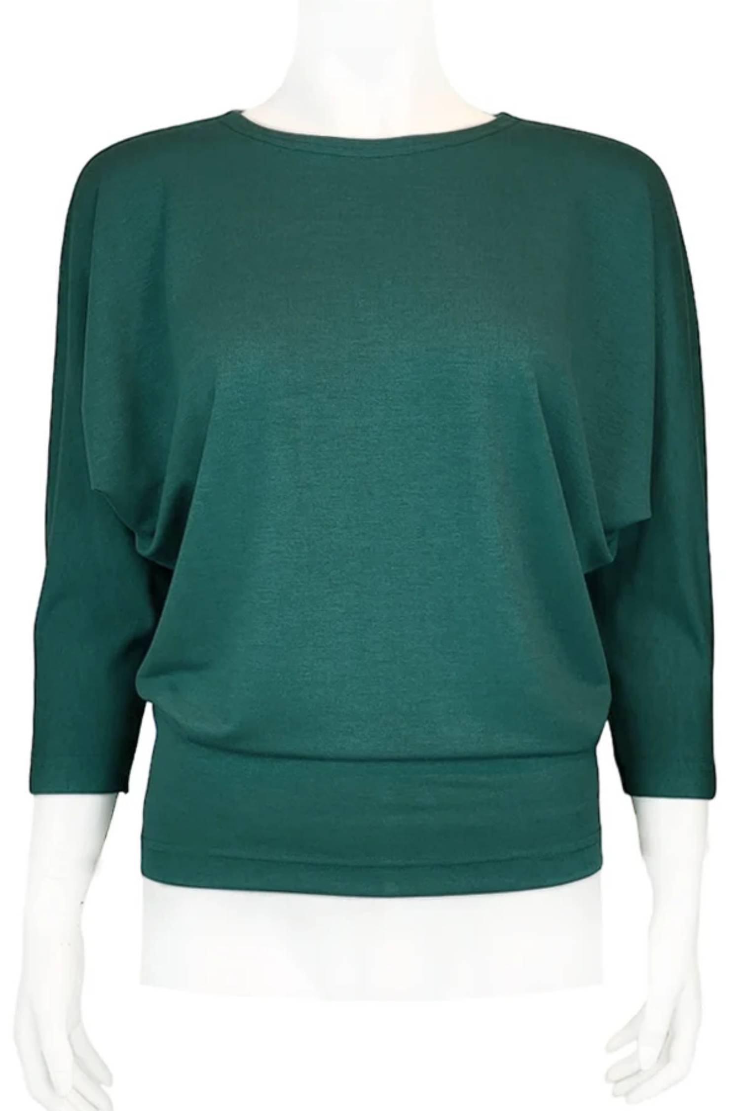 The Jo Slouch Tee by Mandala in Pine, shown on a mannequin in front of a white background 