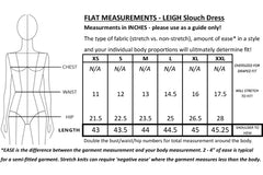 Leigh Slouch Dress by Mandala, size chart