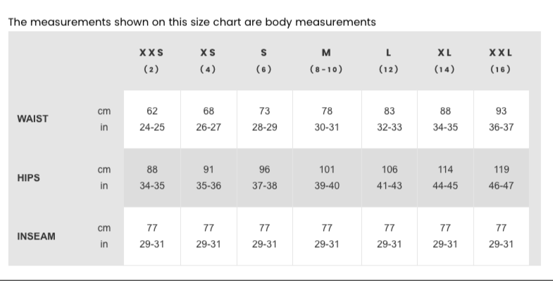 Message Factory Bottoms Size Chart