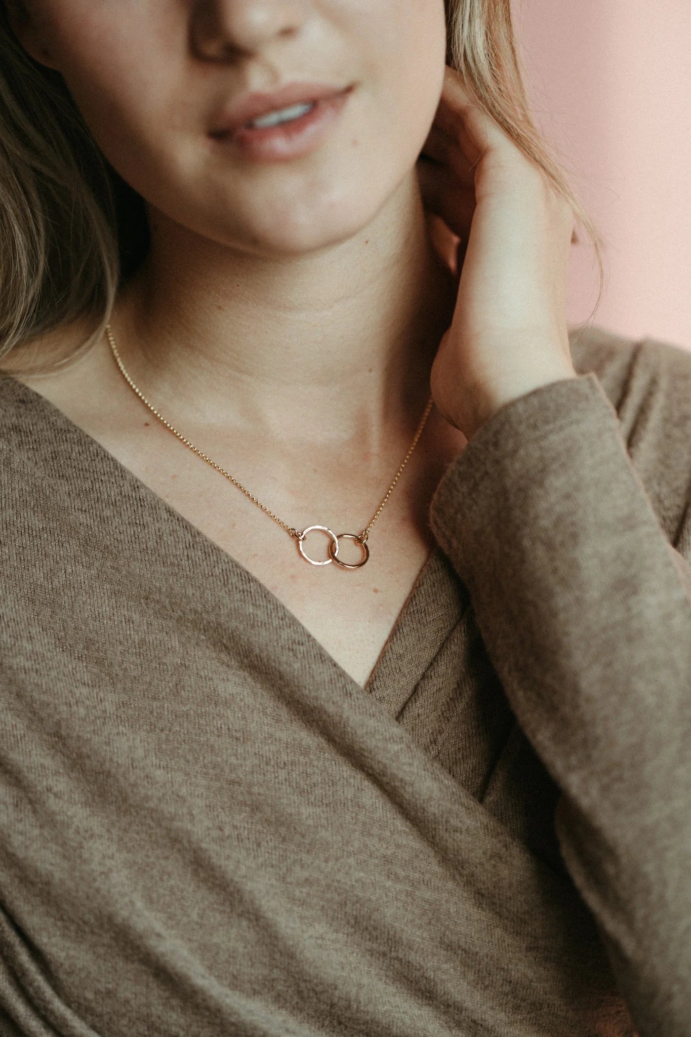 Embrace Necklace • Hammer Textured 14K Gold Fill with Rolo Chain