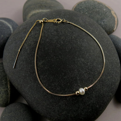 Adjustable Pearl Slider Bracelet • 14K Gold Fill