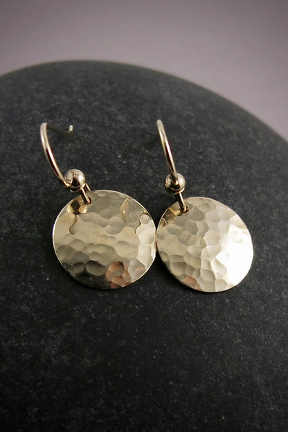 Gold Moondance Textured Disc Earrings • 14K Gold Fill