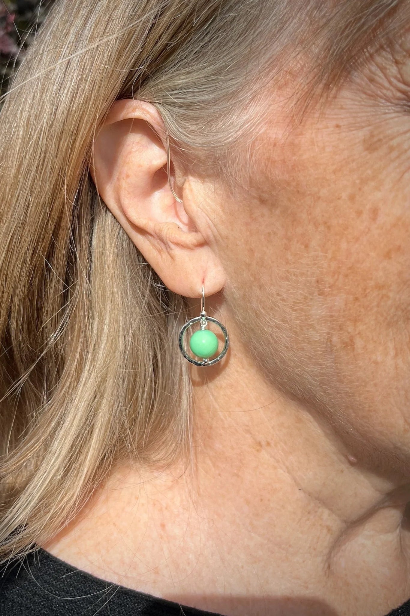 Green Opal nesting circle earrings: sterling silver, green opals