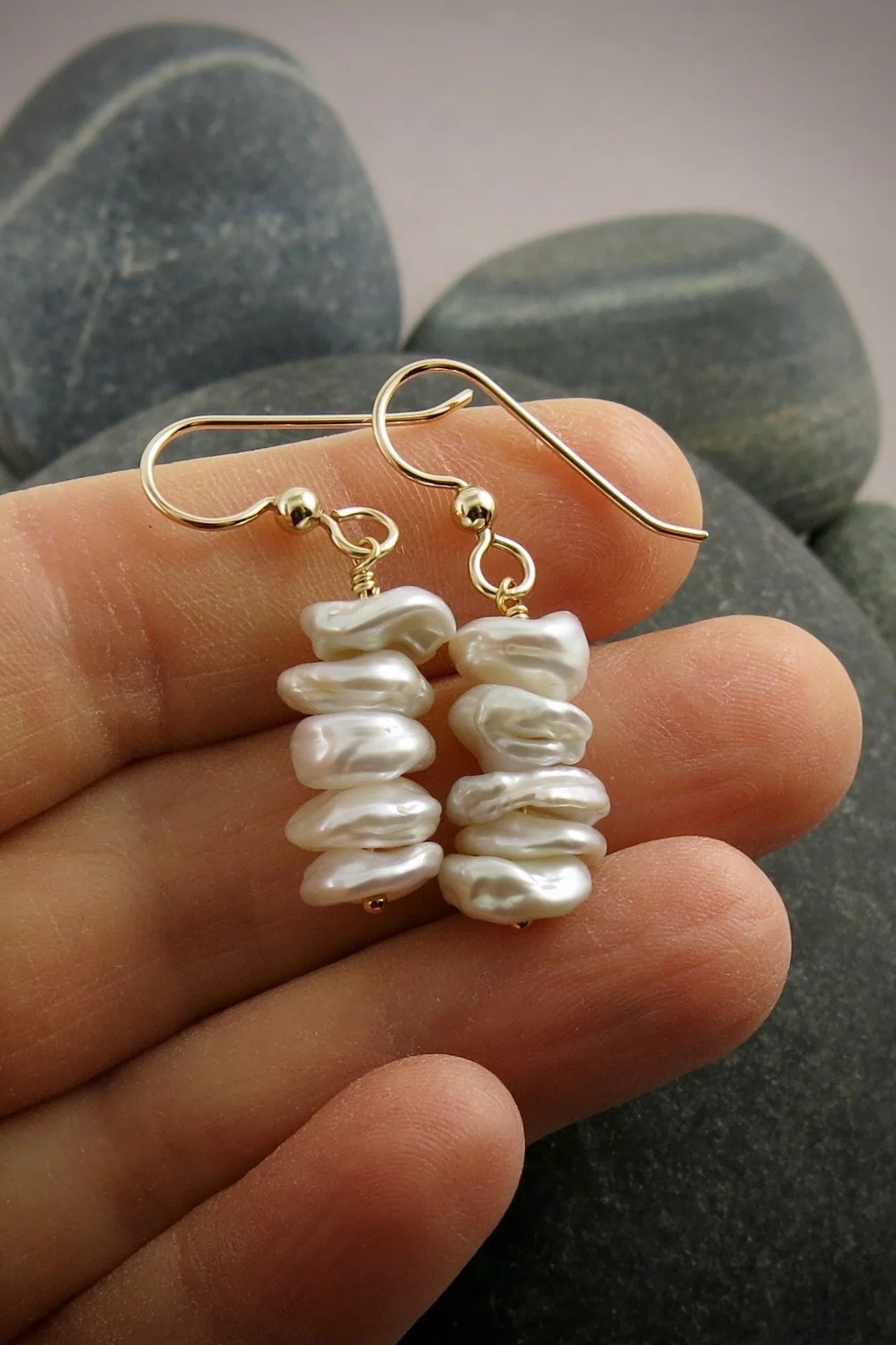 Ruffle Keshi Pearl Earrings • 14K Gold Fill