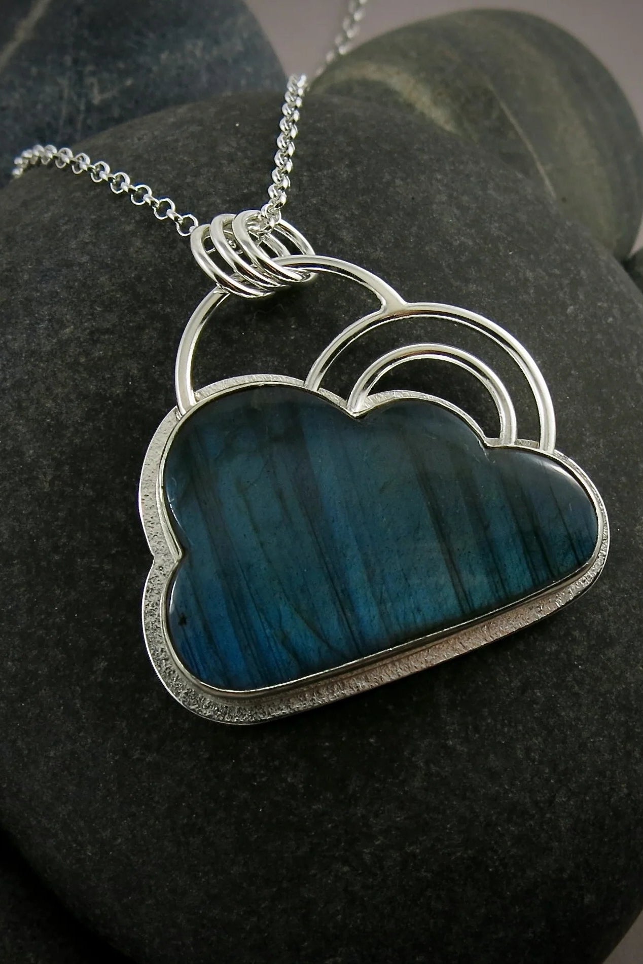Cloud Necklace with Double Rainbow • Electric Blue Labradorite Cloud