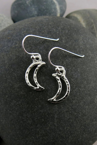 Sterling Silver Crescent Moon Dangle Earrings