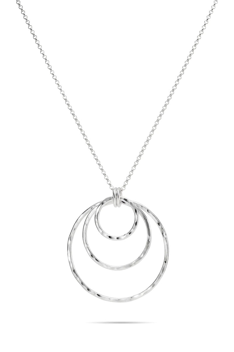 Nesting Trio Circle Necklace • Hammer Textured Sterling Silver with Rolo Chain