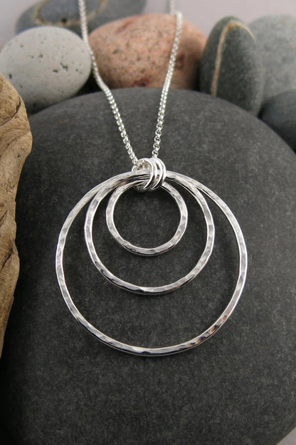 Nesting Trio Circle Necklace • Hammer Textured Sterling Silver with Rolo Chain