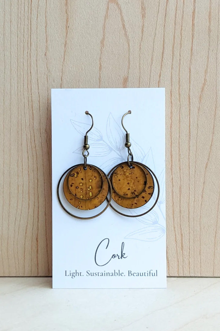 Small Brass Circle Earrings by Plumtree Handmade, Ochre Yellow