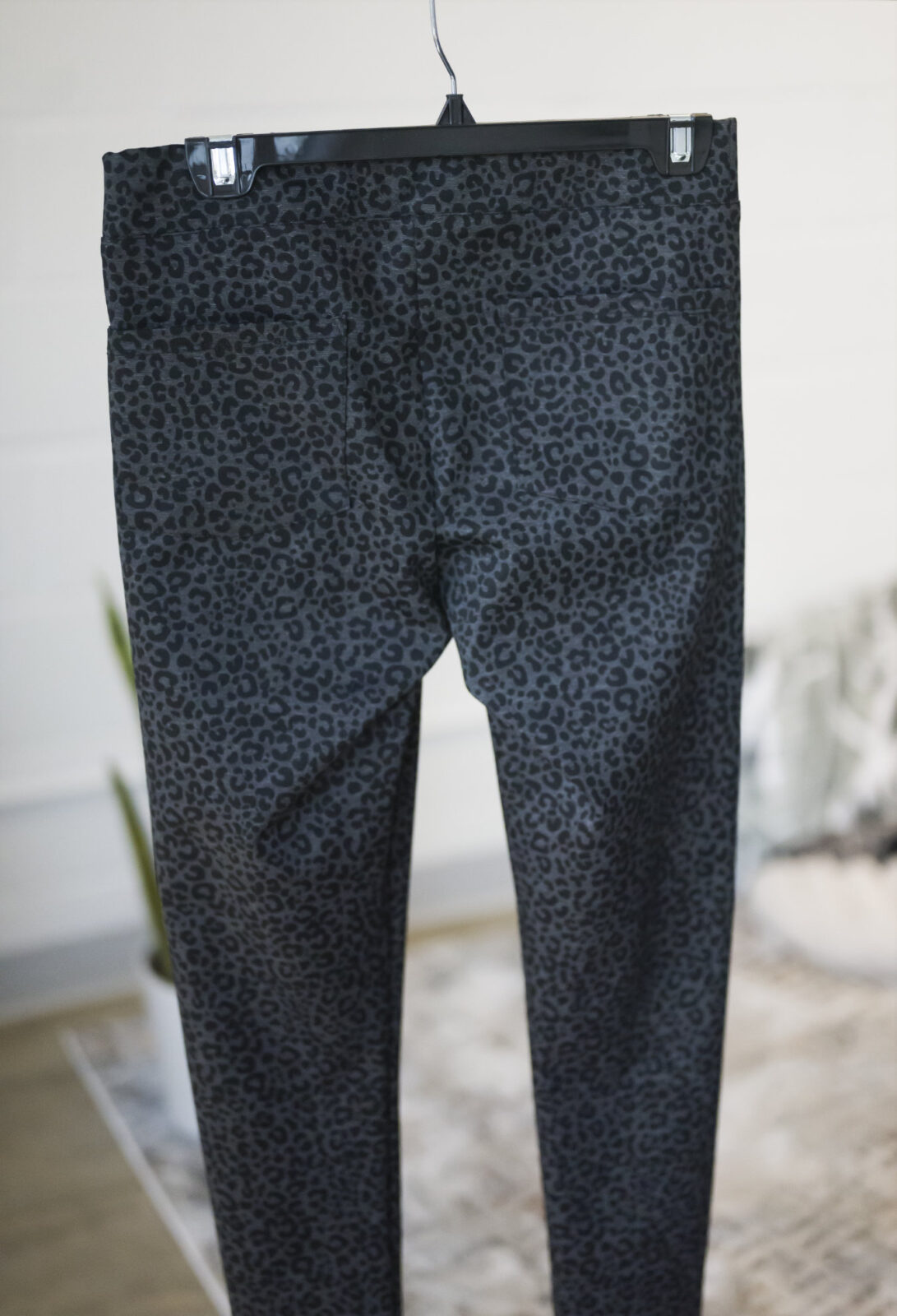 Delice Pants by Marie, Leopard, pull-on, slim fit, Ponte di Roma fabric, rear pockets, sizes XS to XL, made in Quebec