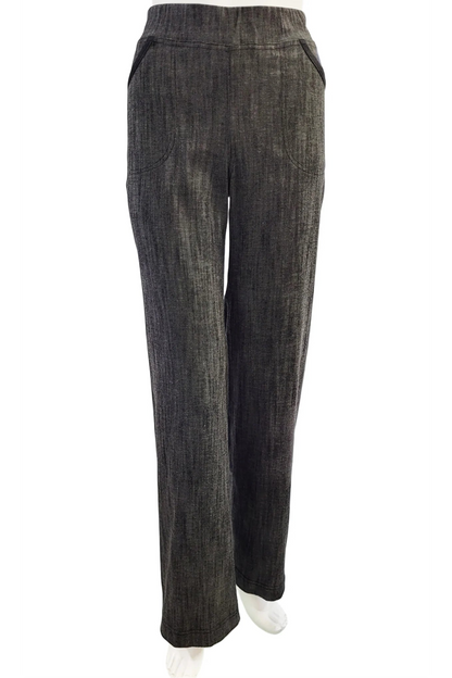 The Wade Vintage Denim Pants in Graphite by Mandala are shown on a mannequin against a white background. 