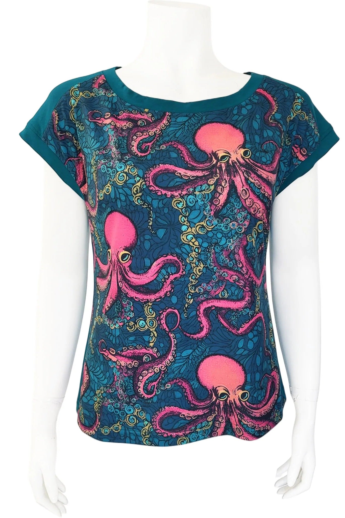 Mannequin wearing the Marina Deep Sea Tee from Mandala in Octopus pattern, against a white background