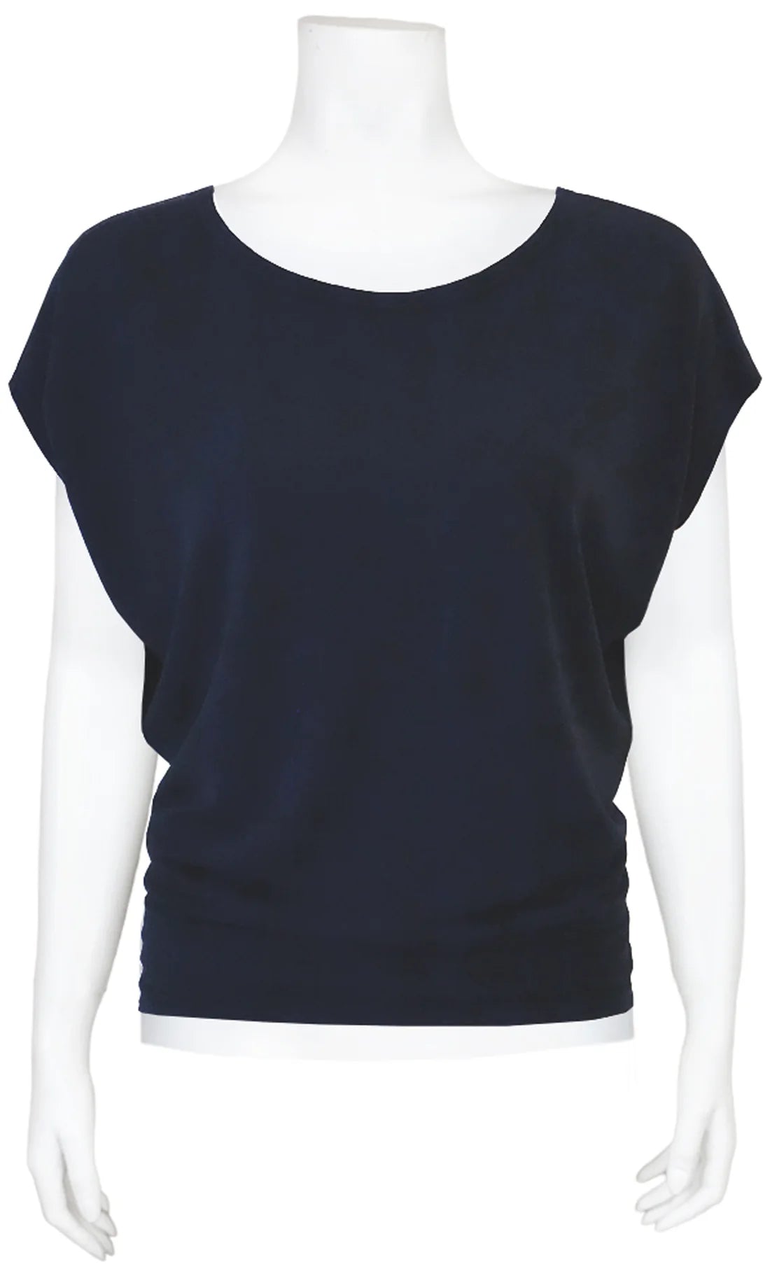 The Mandala Charlie Slouch Tee in Night Sky Navy, with a round neck, short extended sleeves, and a fitted hem, is shown on a mannequin against a white background. 