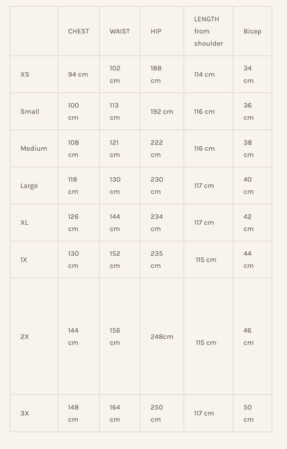 Light of All Size Chart for the Astoria Dress