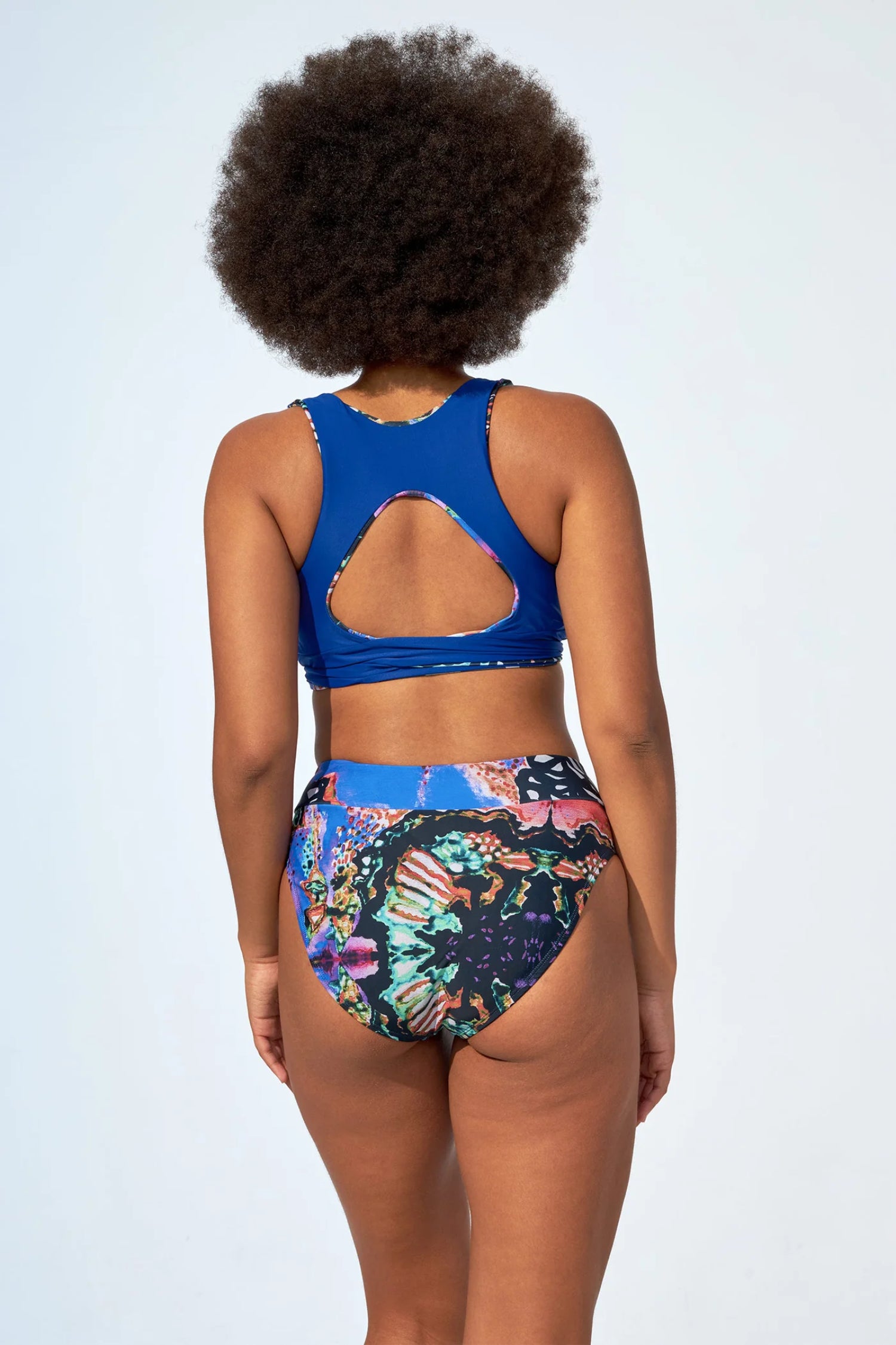 Analie HIgh Waist Bikini Bottom by Selfish Swimwear, Oscar Print, back view, high waist, high cut leg, fully lined, recycled fibres, UV protection, sizes XS to XXL, made in Montreal