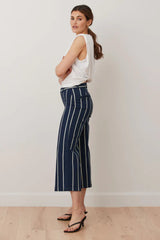 Navy Pier Lily Classic Rise Wide Leg by Yoga Jeans, railroad stripe, classic rise, wide leg, cropped, 25-inch inseam, decorative pockets, Flow fabric, sizes 25-32, made in Canada