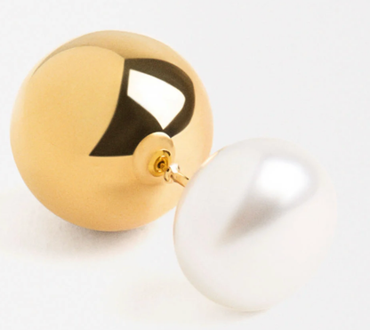 Pearl & Ball Earring- Stud Steel and Pearl