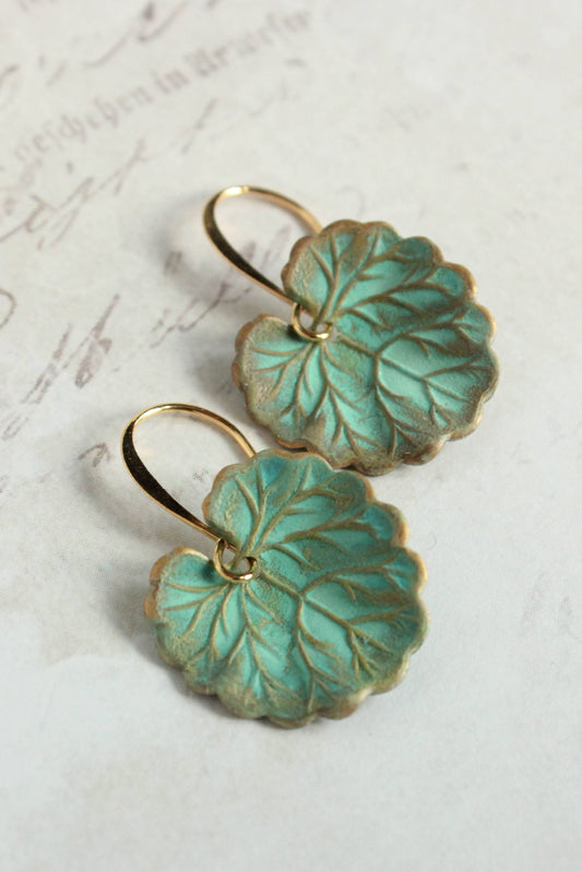 Lily Pad Earrings - Verdigris Patina