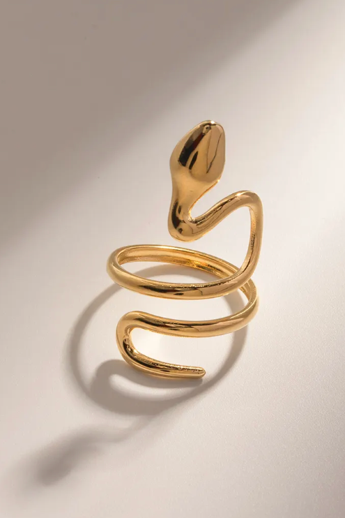 Snake Wrap long finger- Open Gold Steel PVD long lasting