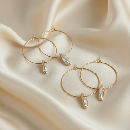 Gold Dipped Petite Keshi Pearl Dangles (1C07ER)