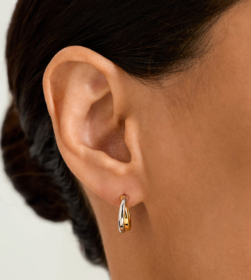 Intertwined Two Tone Huggie Hoop Earring- Steel 18K PVD