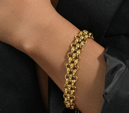 Estate Panther Chain Link  Bracelet 14K Gold
