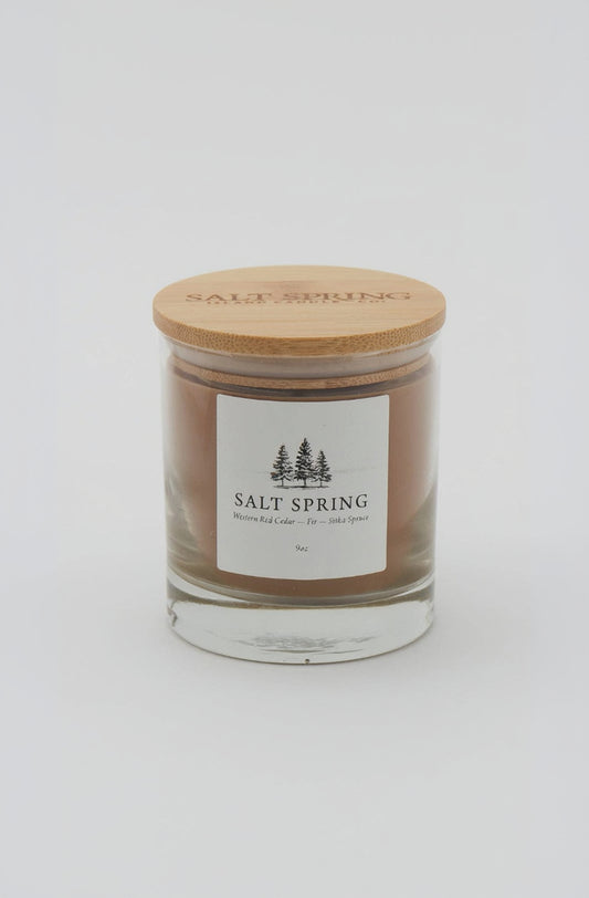 9oz Candle Glass-SALT SPRING - W. Red Cedar-Fir-Sitka Spruce