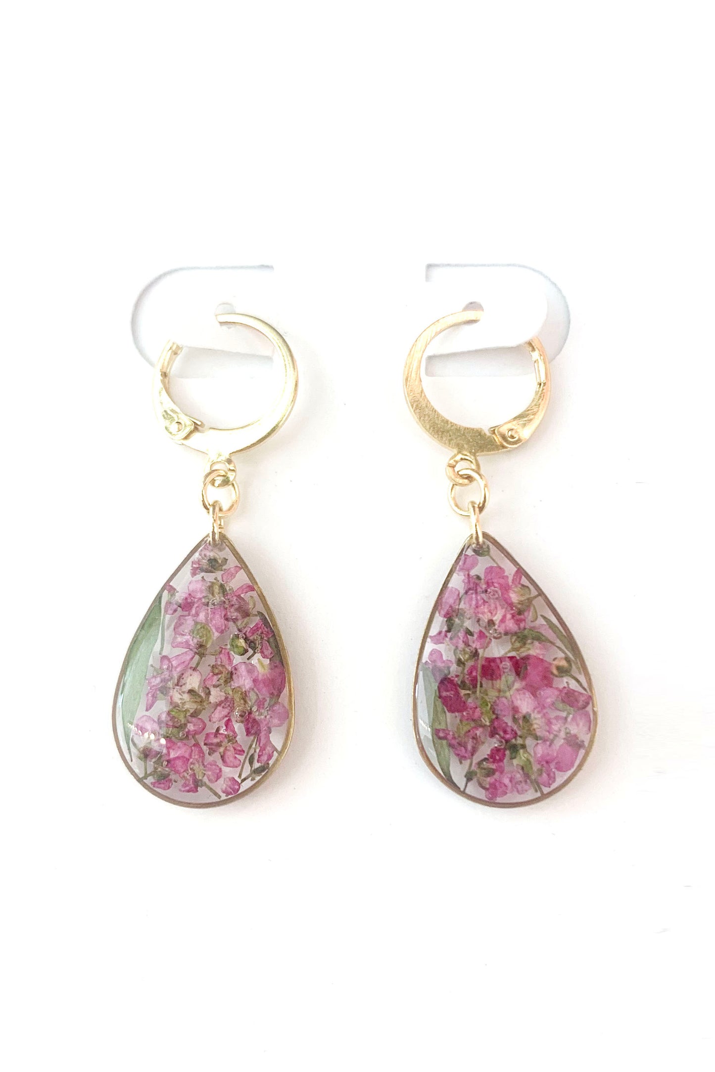 Pressed Flower Small Dangle Teardrop Earrings