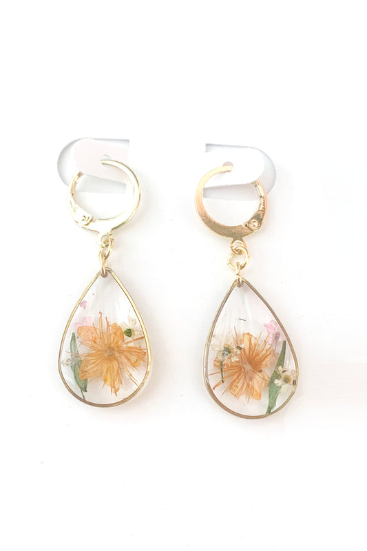 Pressed Flower Small Dangle Teardrop Earrings