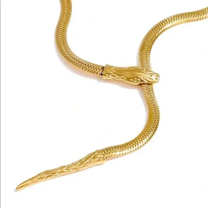 Serpentine Snake Lariat - PVD Gold Necklace- Waterproof
