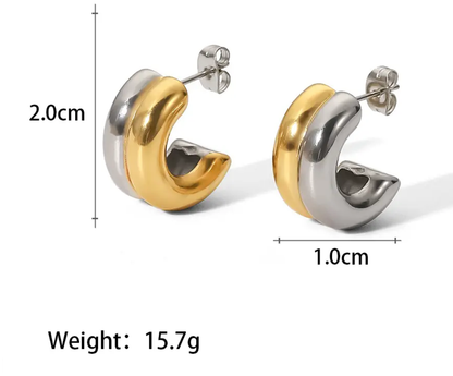 Puffy Double Hoop Earring | Steel Gold Huggie 