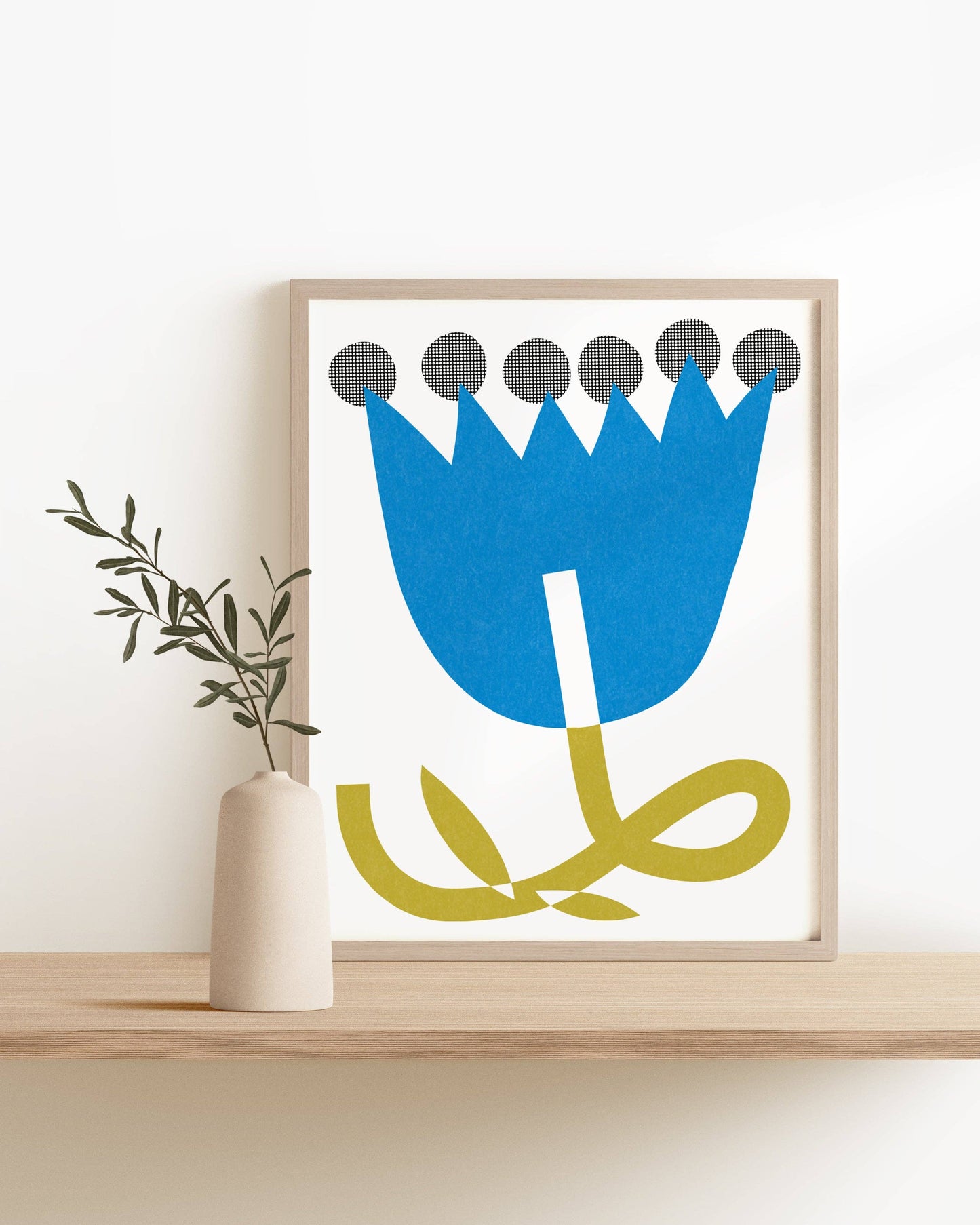 Big Blue Flower • Modern Risograph Print
