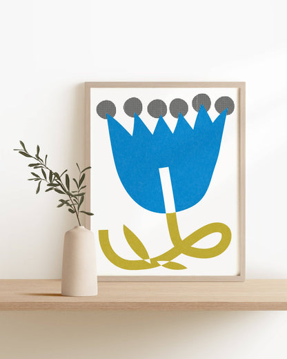 Big Blue Flower • Modern Risograph Print