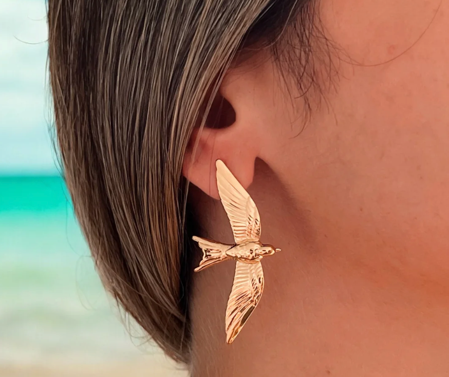 Take Flight- Swallow Bird 18K gold Earring PVD