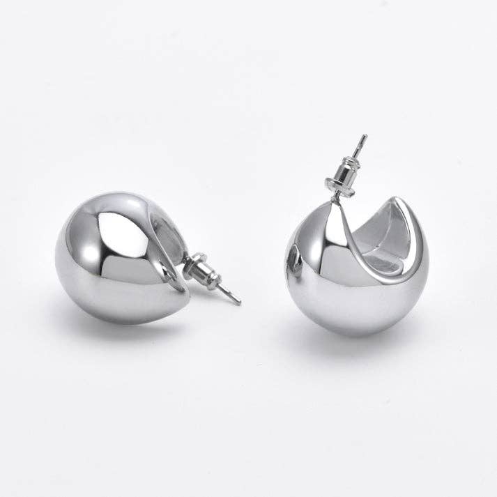 Puffy Hoop Crescent Moon Earring | PVD Waterproof 14K