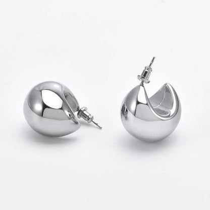 Puffy Hoop Crescent Moon Earring | PVD Waterproof 14K
