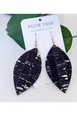 Leaf Shaped Cork Earrings - Several Colour Options