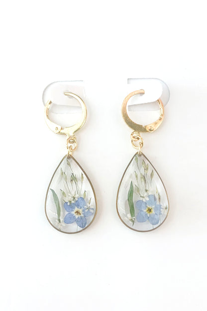 Pressed Flower Small Dangle Teardrop Earrings