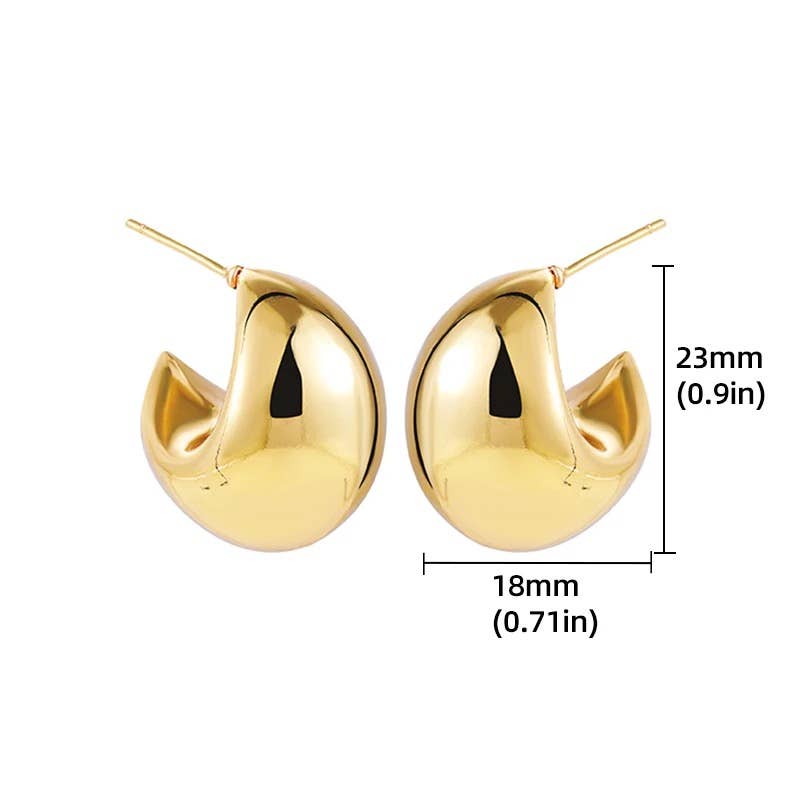 Puffy Hoop Crescent Moon Earring | PVD Waterproof 14K